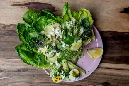 **Breakfast Salad with Marinated Feta and Fresh Greens**