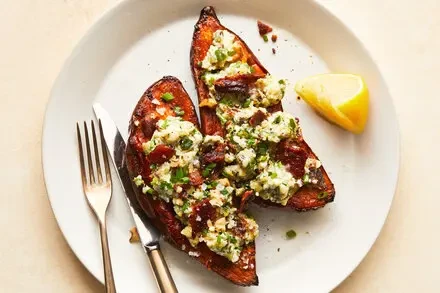 Baked Sweet Potato With Blue Cheese and Bacon