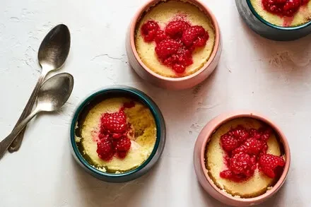 Lemon Pudding Cakes With Sugared Raspberries