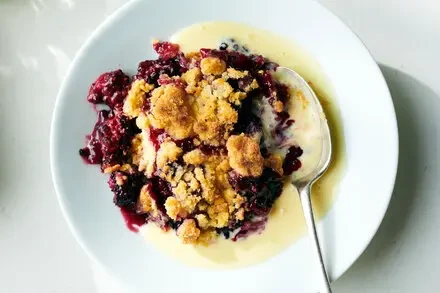Blackberry Crisp with Cardamom Custard Sauce