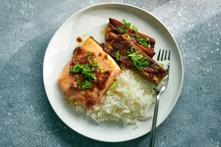Sheet-Pan Salmon and Eggplant With XO Sauce
