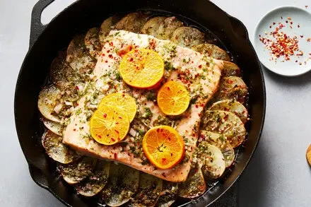 Citrusy Roasted Salmon with Crispy Potatoes