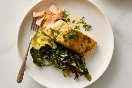 Mustardy Sheet-Pan Salmon With Greens